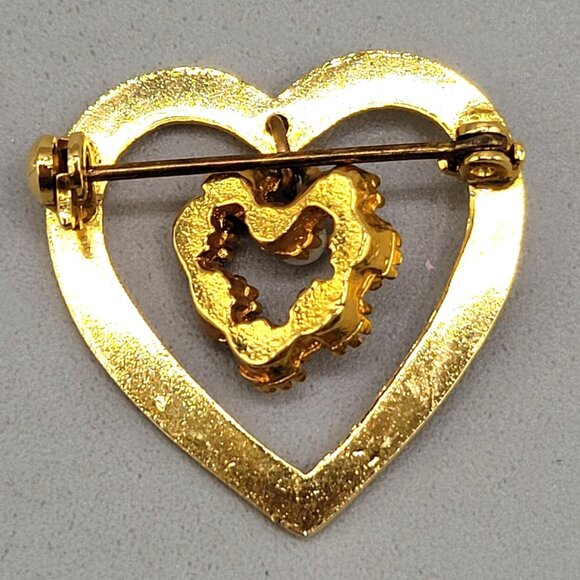 Mother's Day Heart Brooch Dangling Charm Pin Faux Pearl Multicolor Gemstones - Picture 2 of 2